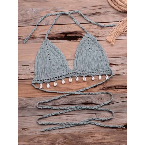 Apricot SEXY Seashell Crochet Wrap Around Waist & Neck Tie TOP ONLY NEW!π - Picture 11 of 13